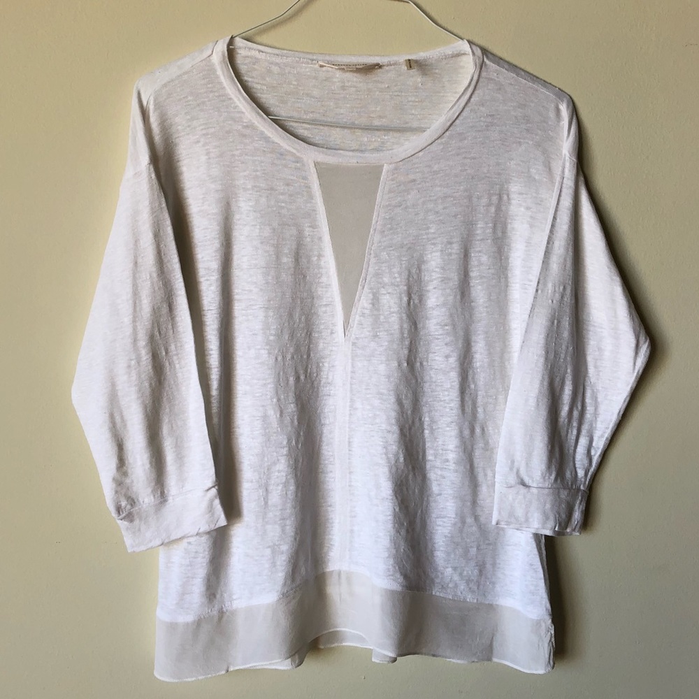 Rebecca Taylor Linen 3/4 Sleeve Blouse- white - M